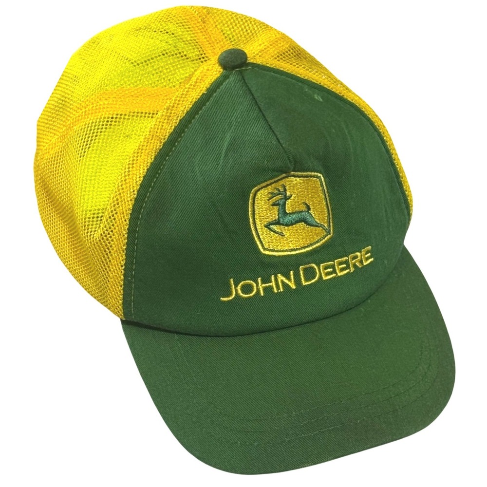 John‎ Deere Trucker Hat Green Yellow Mesh Back Adjustable Snapback Logo Cap S/M